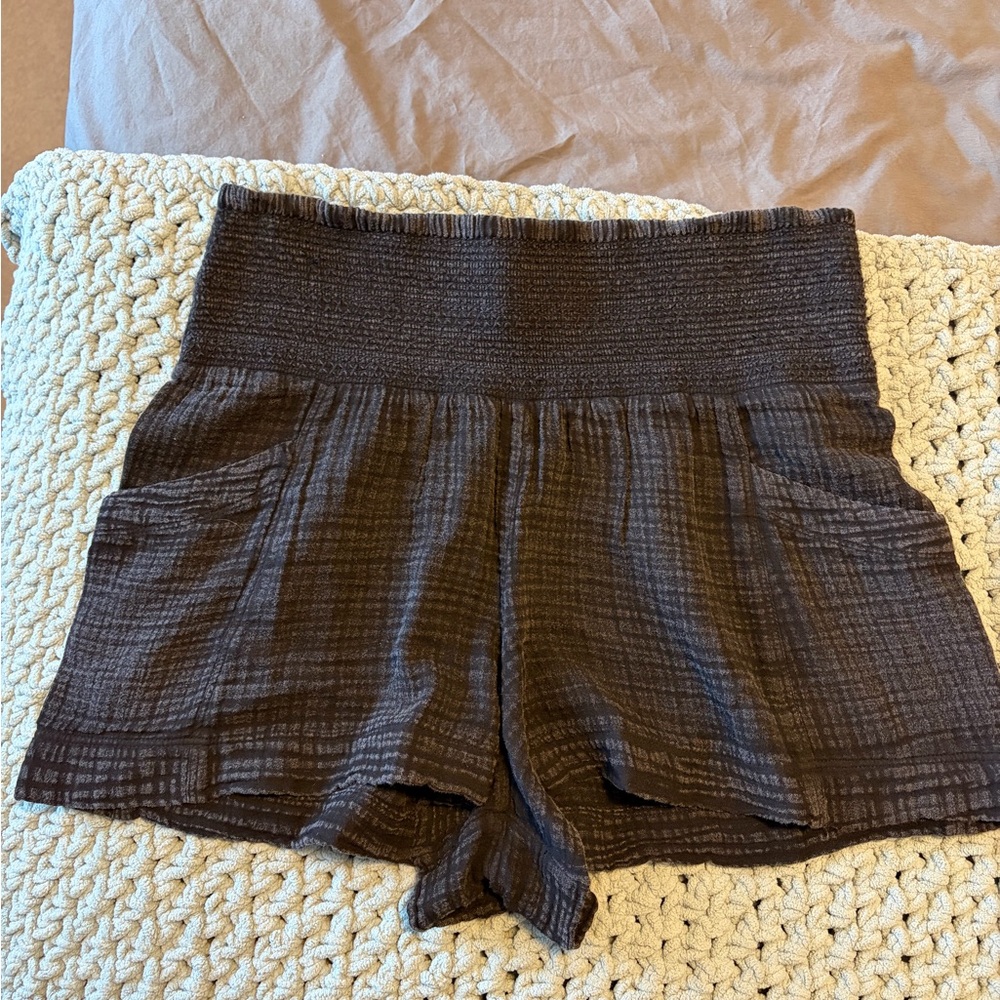 Anthropologie Textured Black High-Waisted Shorts